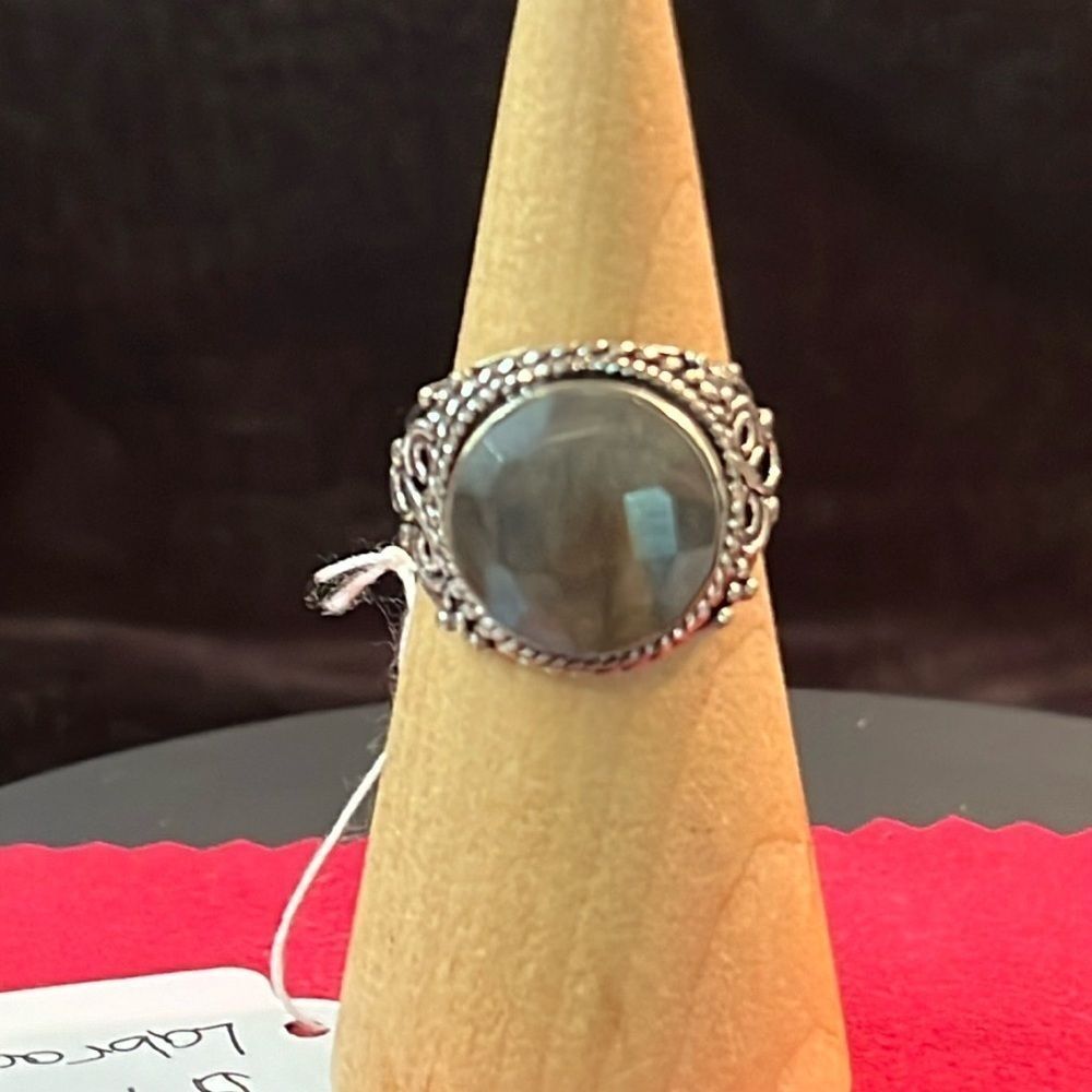 Gorgeous Faceted Artesian Crafted Labradorite Ring Sterling Silver Sz 8.5
